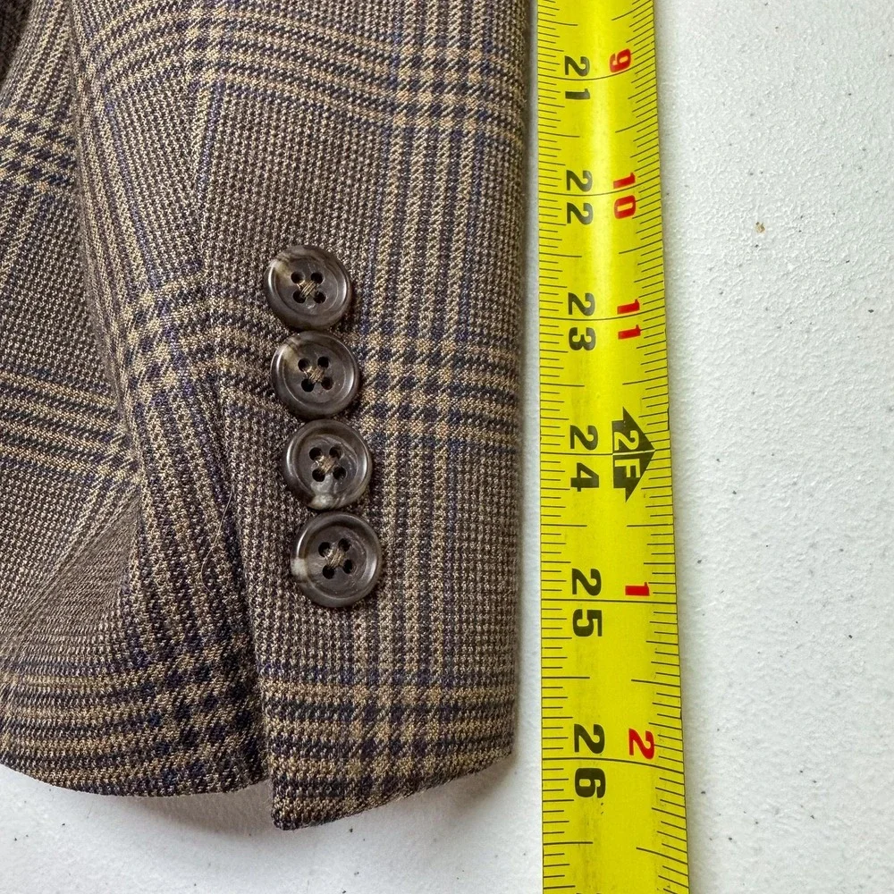 Jos A Bank Signature Blazer Mens‎ 44L Brown Plaid 100% Wool Sport Coat Jacket